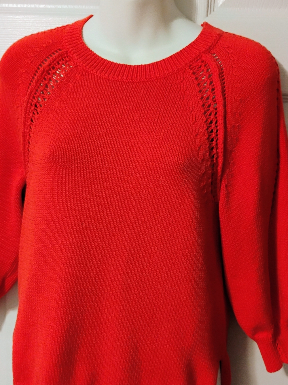 Lucky Brand Bright Orange Open-Stitch Raglan Crewneck Sweater